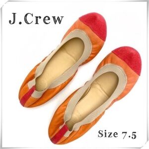 J. Crew Cap toe Color Block Leather Ballet Flats in Orange & Coral